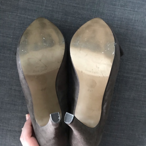 ZARA Grey Suede Bow-tie Peep-tow Platform Size 40 - Picture 5 of 6